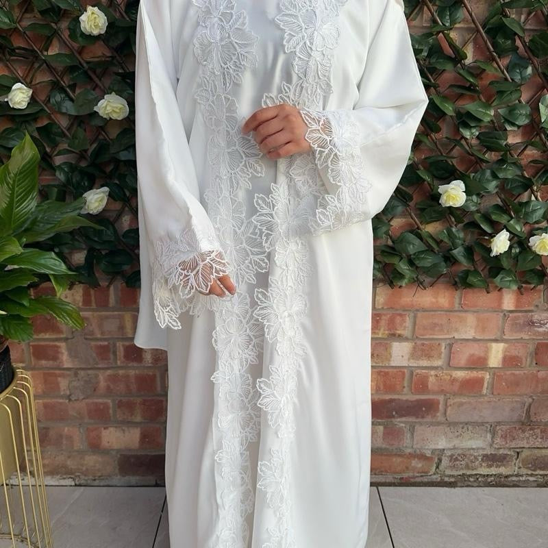 Lace Detail Abaya (Ice White)